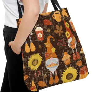 Fall Gnome Background with Sunflowers Large Tote Bag - Whimsical Seasonal Accessory