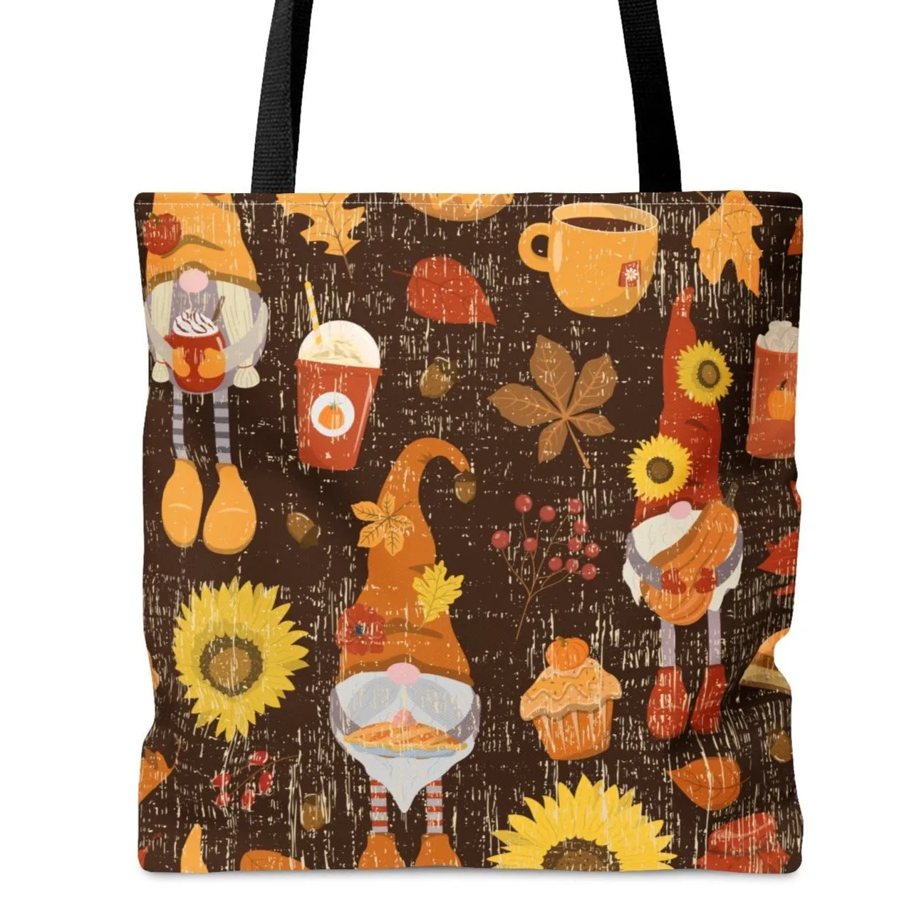Fall Gnome Background with Sunflowers Large Tote Bag - Whimsical Seasonal Accessory