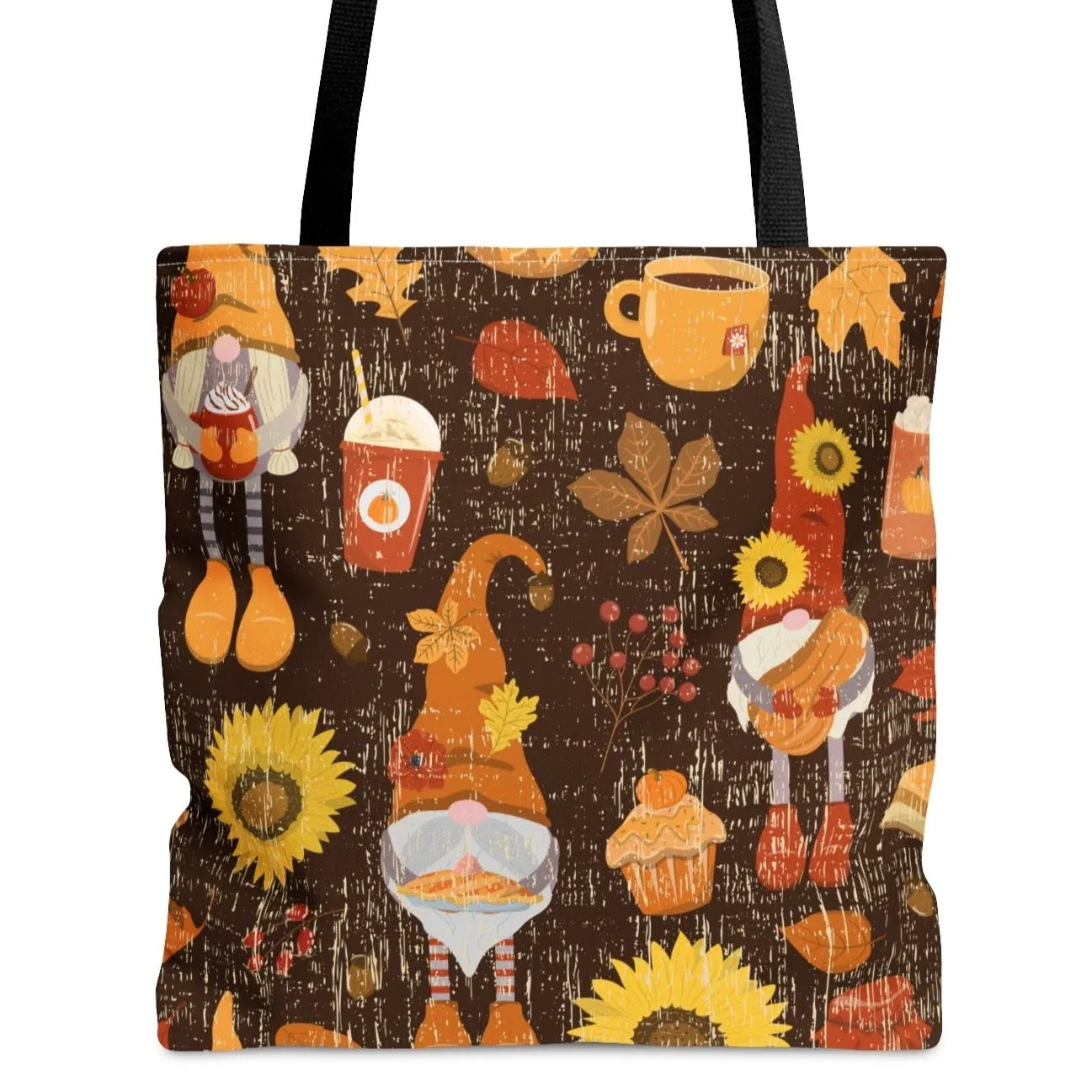 Fall Gnome Background with Sunflowers Large Tote Bag - Whimsical Seasonal Accessory