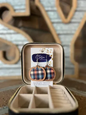 Fall Harvest Orange/Navy Plaid Pumpkin Inset Dangles