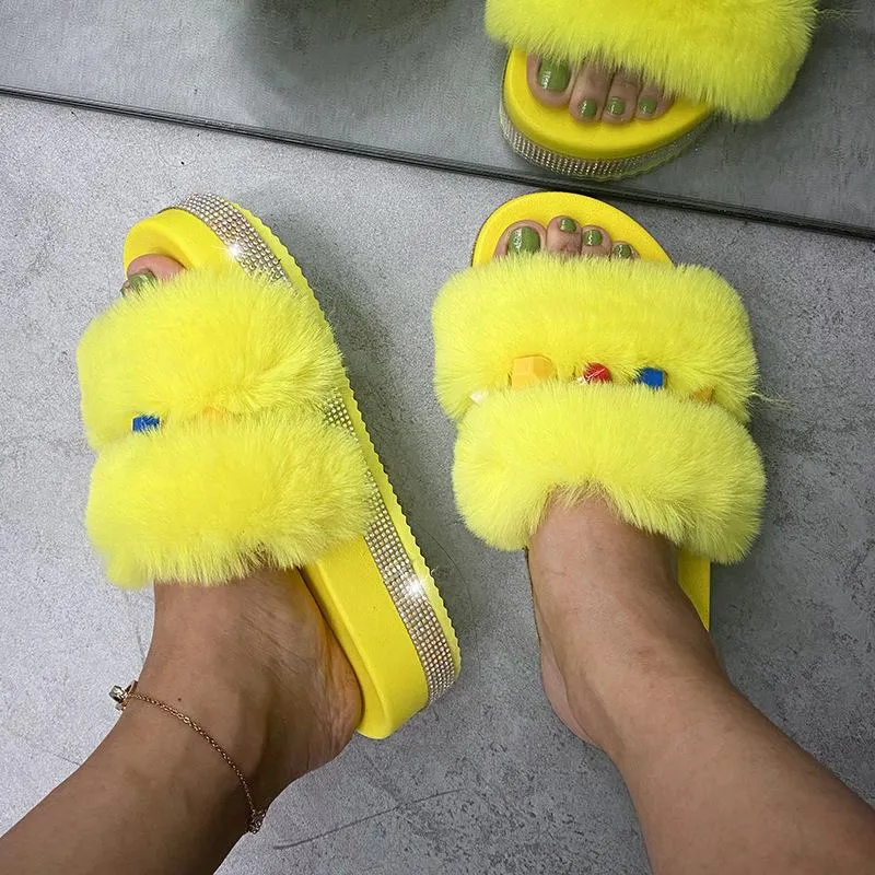 Fashion Rhinestone Open Toe Fluffy Sandals