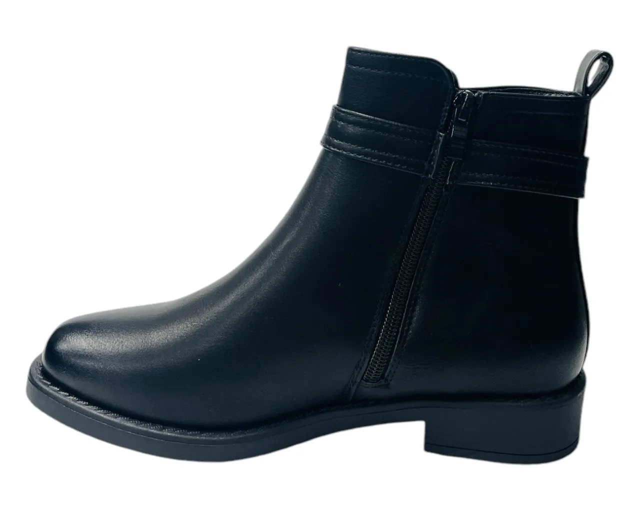 Faux Leather Flat Sole Ankle Boots