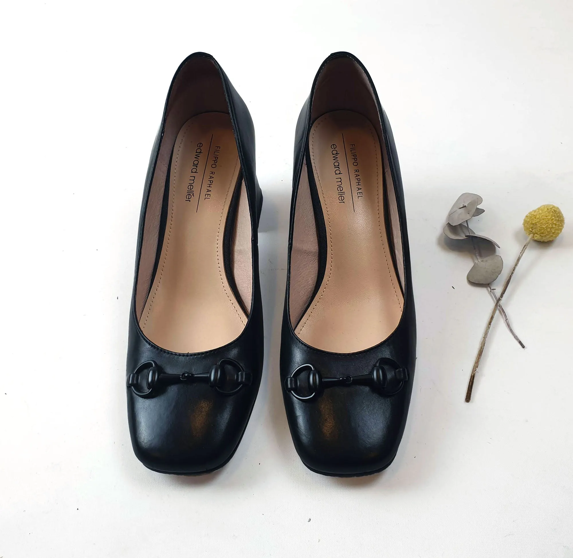 Filippo Raphael black court style shoe with front detail size 38.5 (as new, RRP 249)