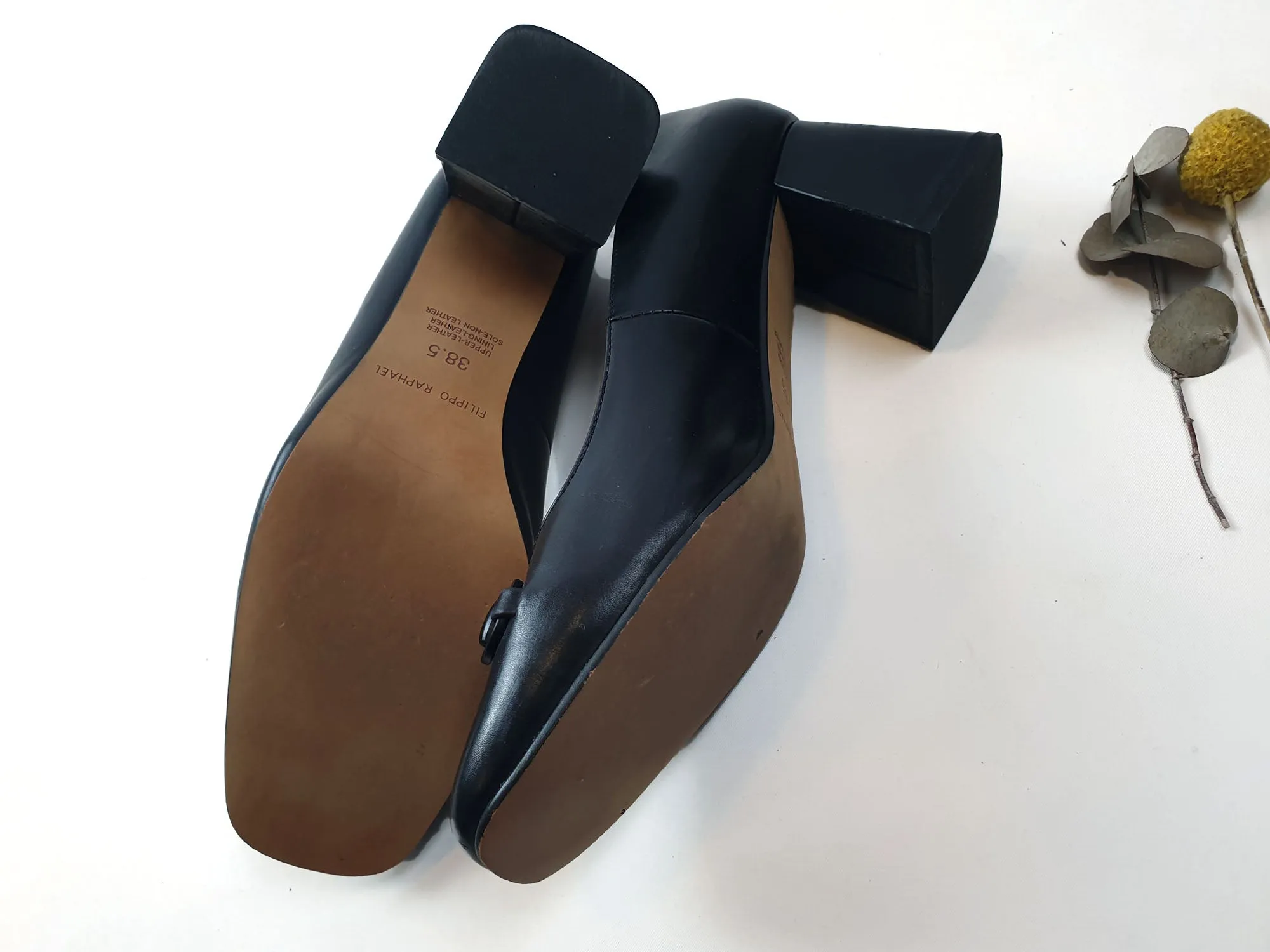 Filippo Raphael black court style shoe with front detail size 38.5 (as new, RRP 249)