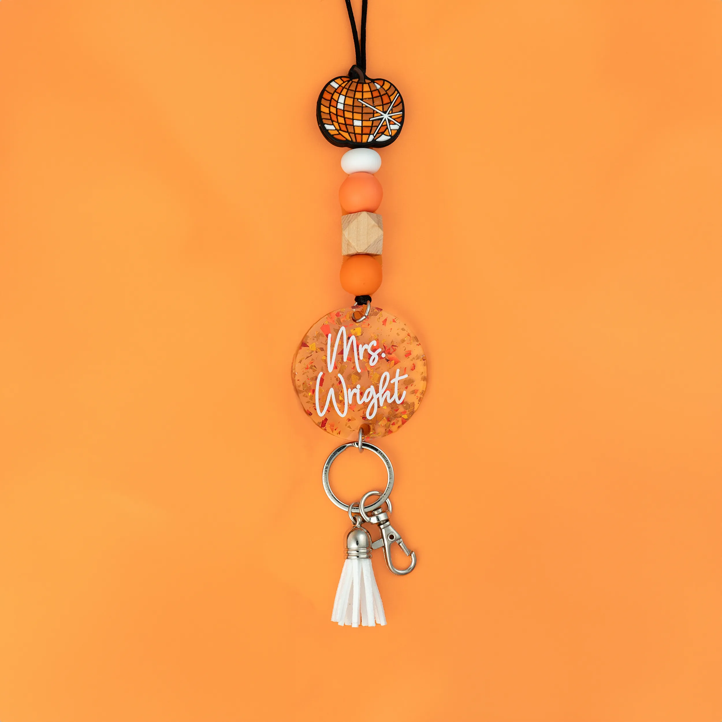 Flashy Pumpkin Acrylic Beaded Lanyard