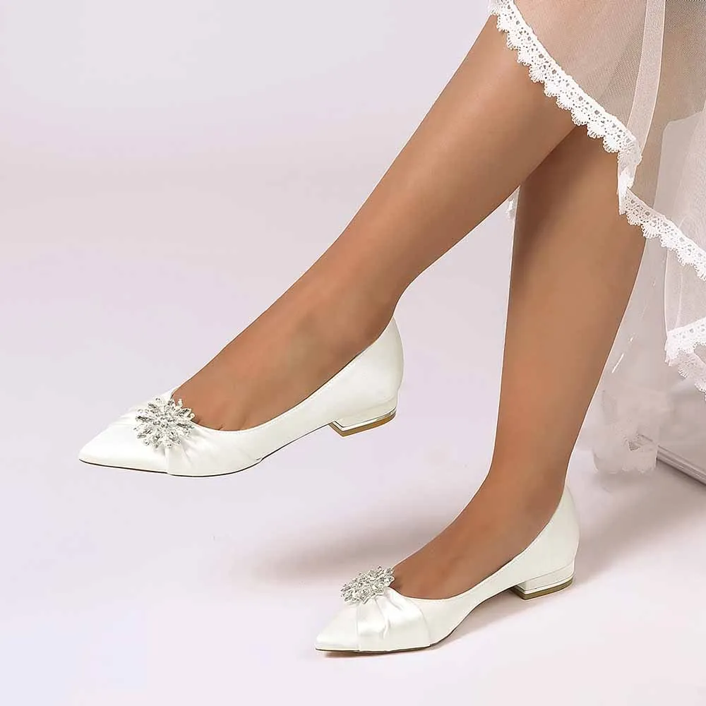 Flat Satin Wedding Shoes For Bridal Closed Toe Dress Shoes