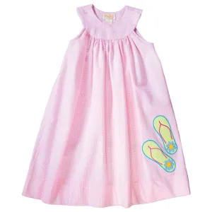 Flip Flops Applique Pink Gingham Seersucker Sundress