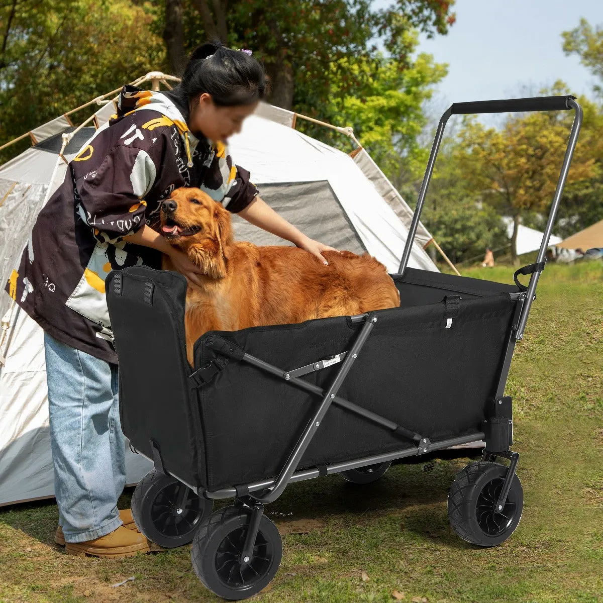 Folding Dog Wagon Cart with Extendable Rear End Heavy Duty