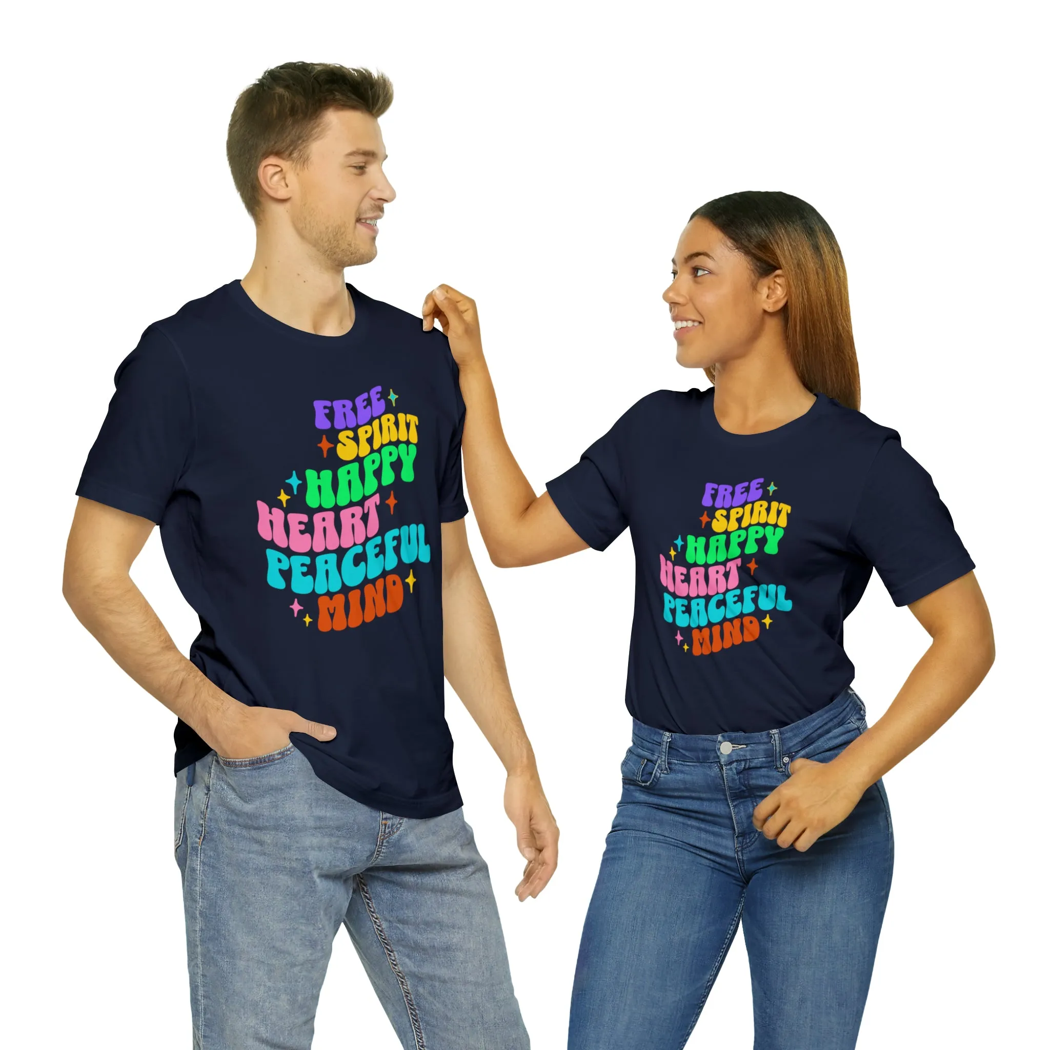 Free Spirit T-Shirt | Happy Heart Tee |  Bella Canvas 3001 Unisex |  Peaceful Mind Short Sleeve Tshirt