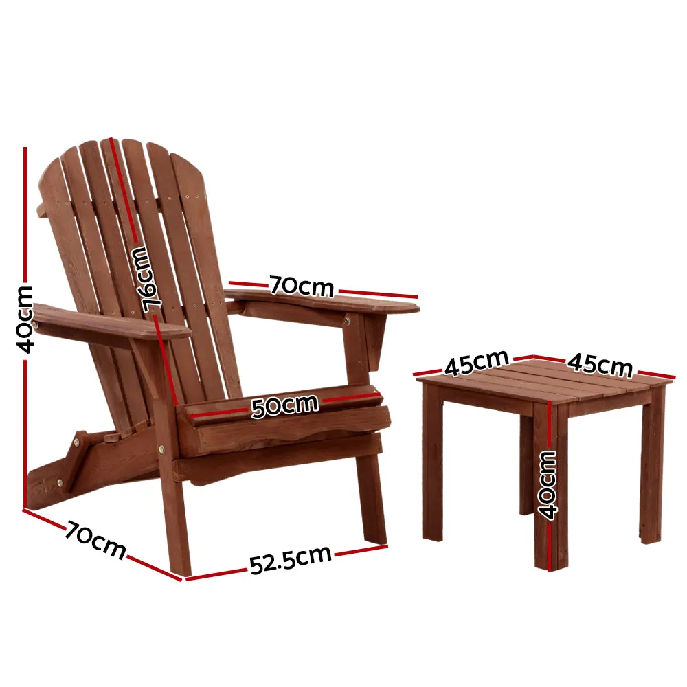 Gardeon Adirondack Outdoor Chairs Wooden Foldable Beach Chair Patio Furniture Brown