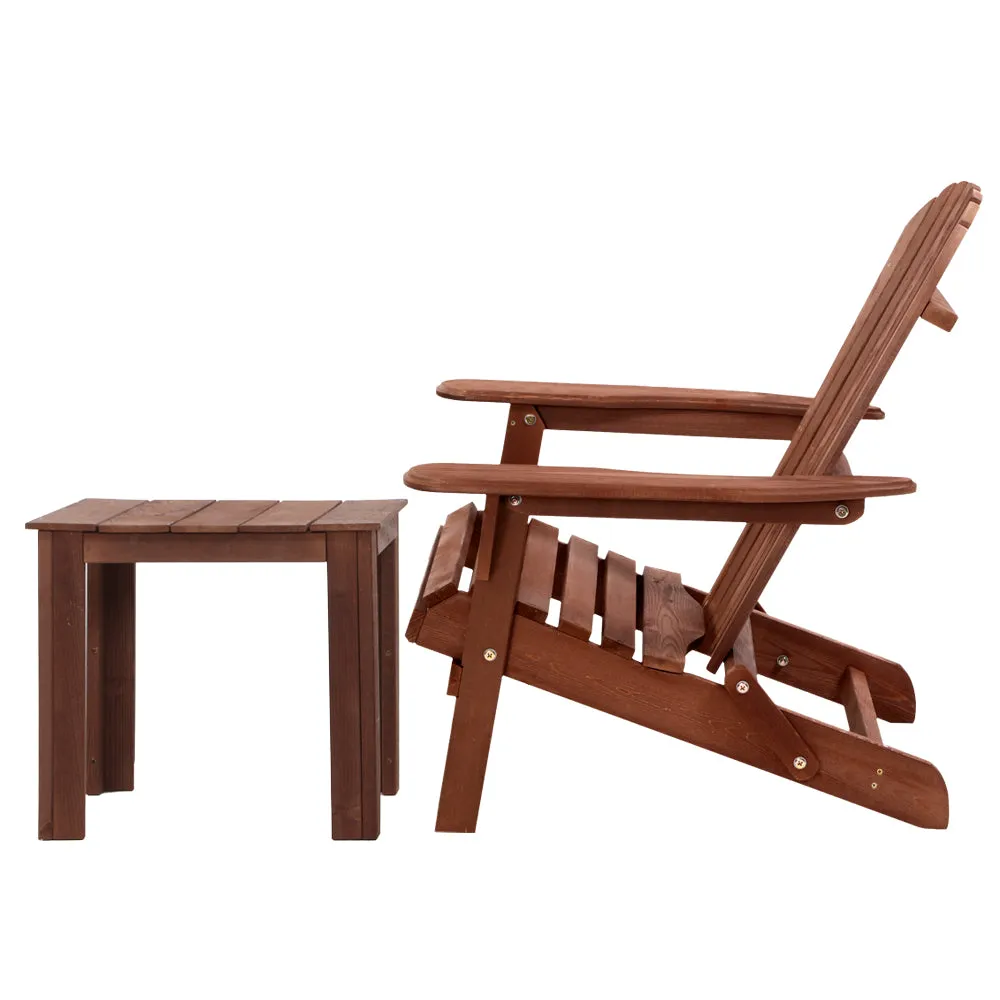 Gardeon Adirondack Outdoor Chairs Wooden Foldable Beach Chair Patio Furniture Brown