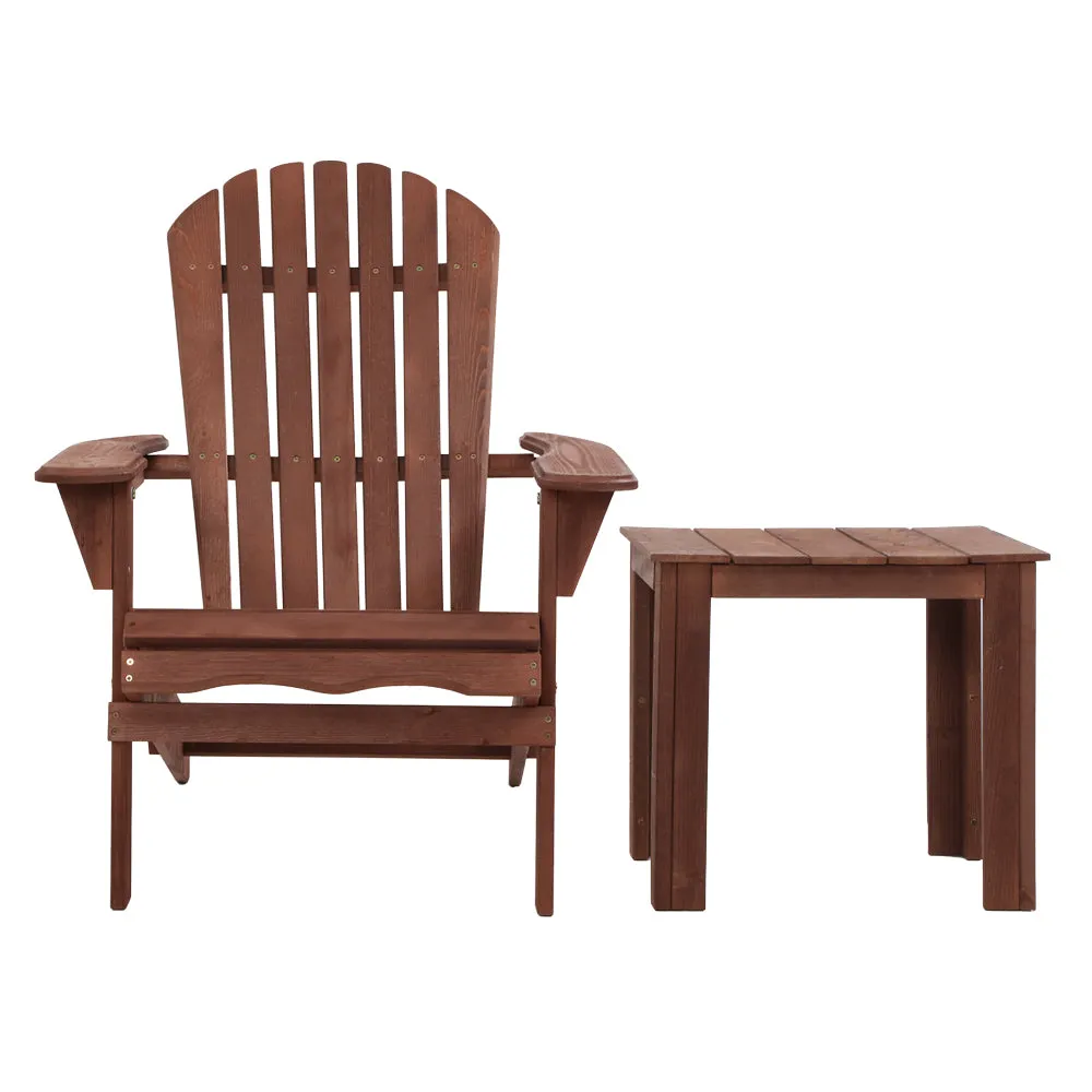Gardeon Adirondack Outdoor Chairs Wooden Foldable Beach Chair Patio Furniture Brown