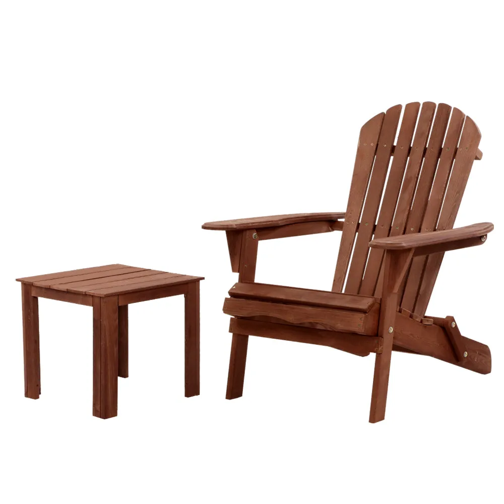 Gardeon Adirondack Outdoor Chairs Wooden Foldable Beach Chair Patio Furniture Brown