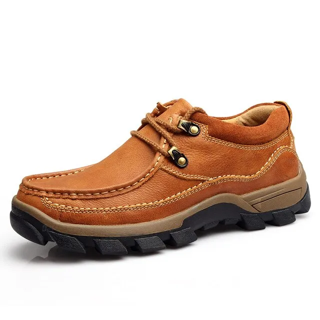 Genuine Leather Men's Shoes 2020 Autumn Winter Casual Waterproof Work Shoes Outdoor Rubber Shoes Lace-up Oxfords Chaussure Homme