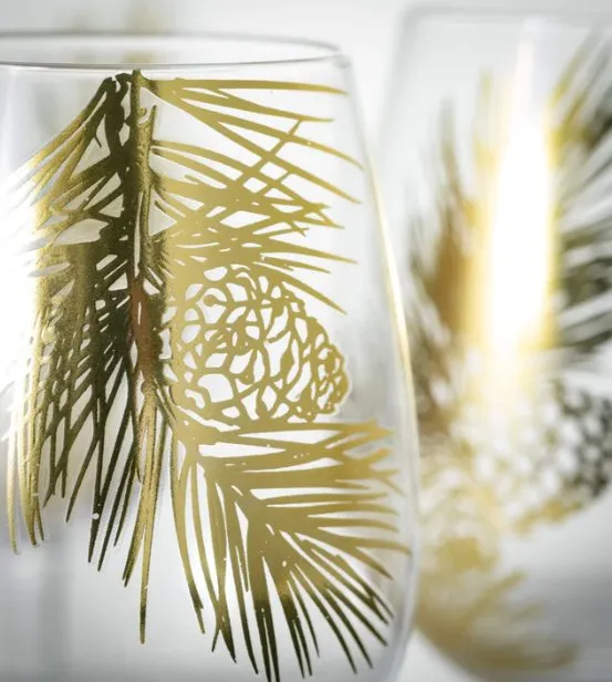 Gold Pine Wine Glasses