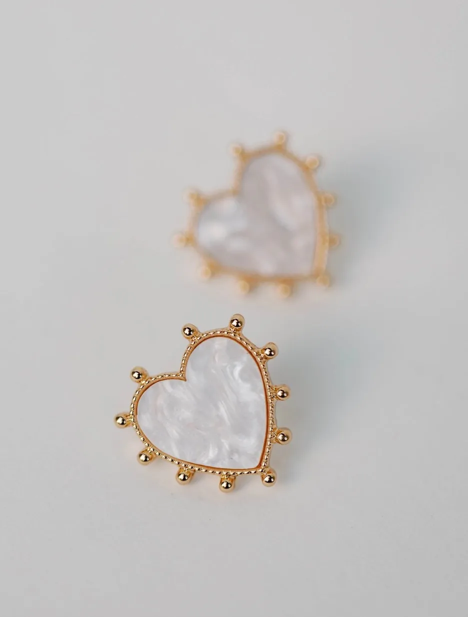 Gold Studded Pink Tortoise Heart Earrings