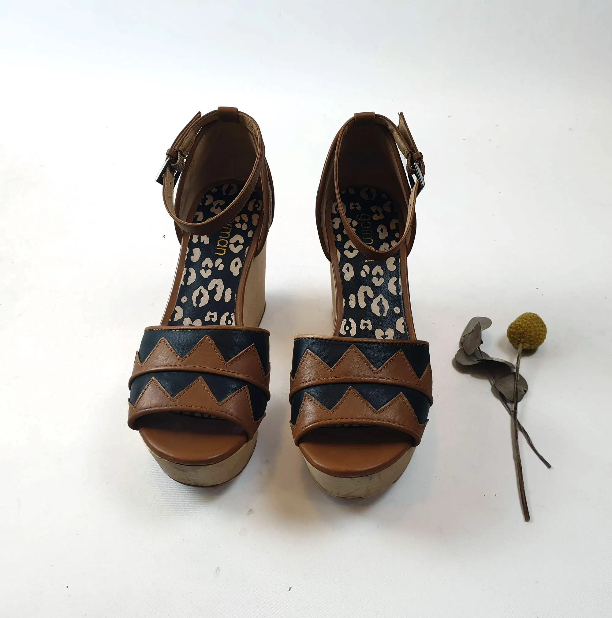 Gorman brown and black leather wedge heels size 36