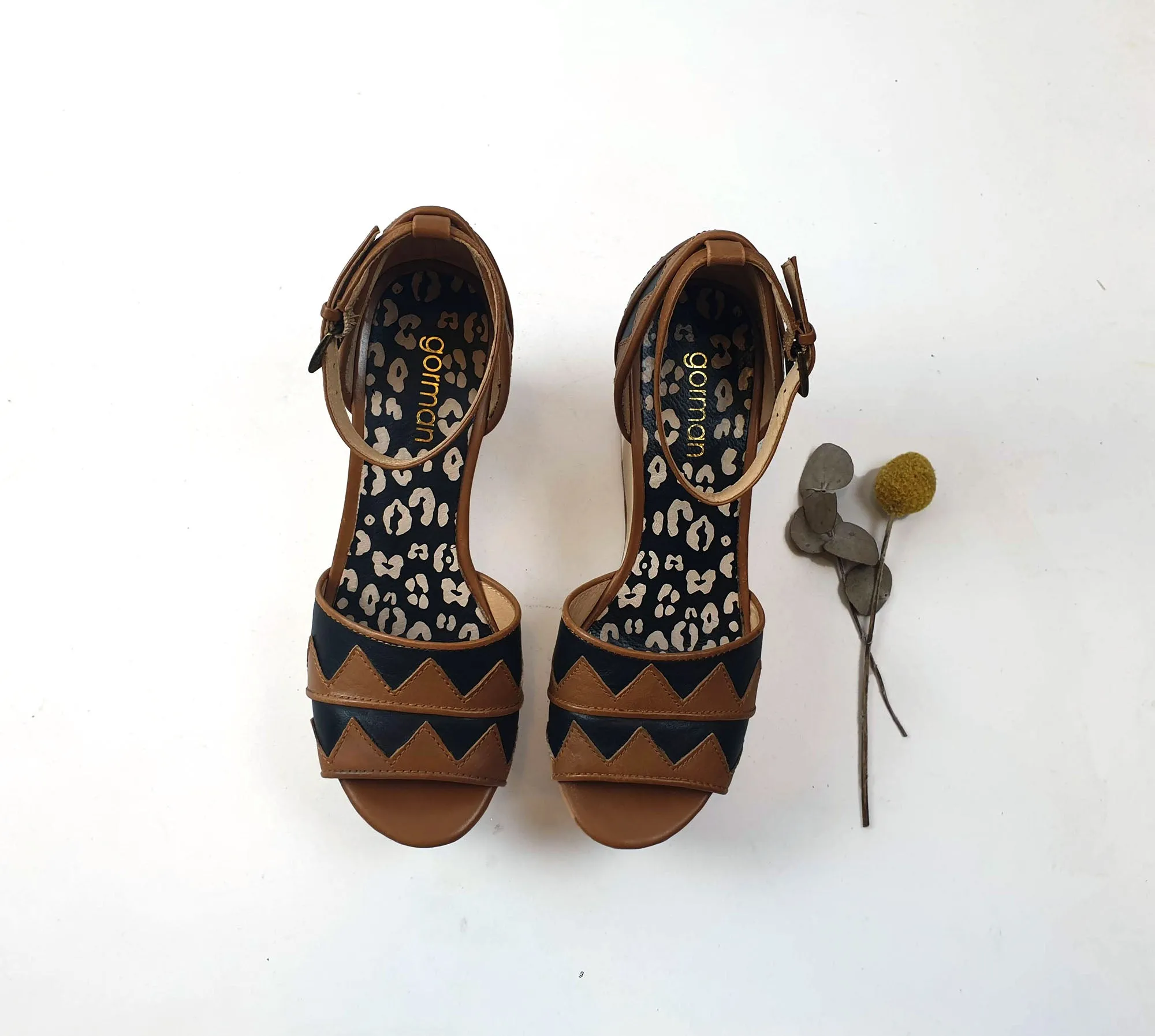 Gorman brown and black leather wedge heels size 36