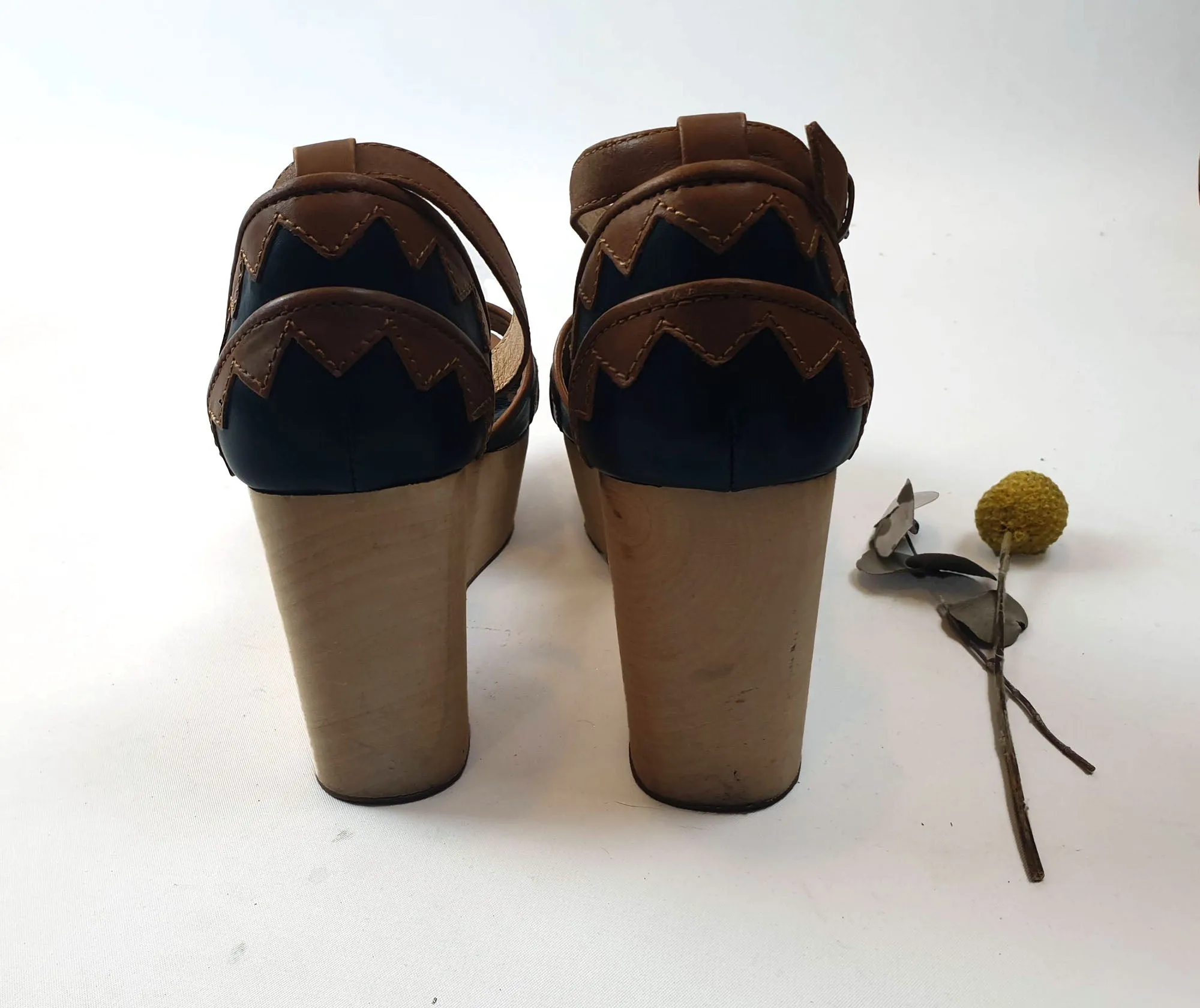 Gorman brown and black leather wedge heels size 36