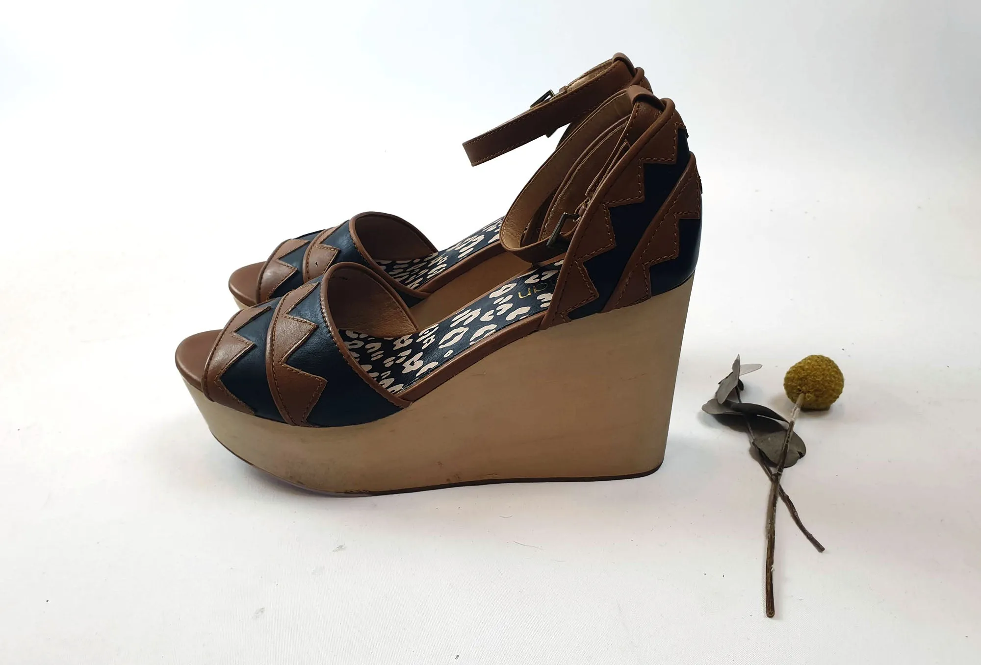 Gorman brown and black leather wedge heels size 36