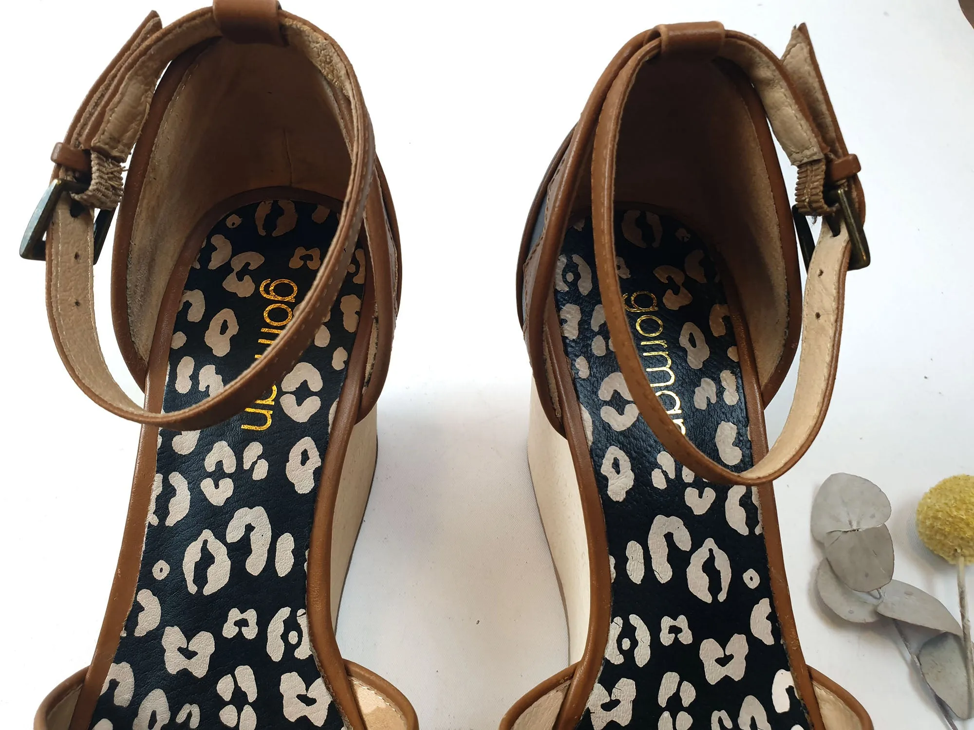 Gorman brown and black leather wedge heels size 36