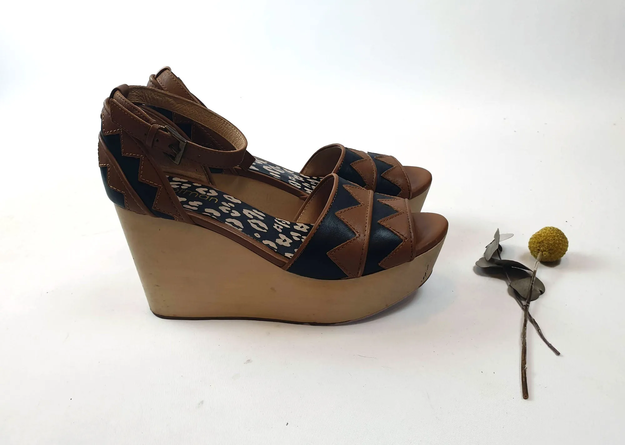 Gorman brown and black leather wedge heels size 36