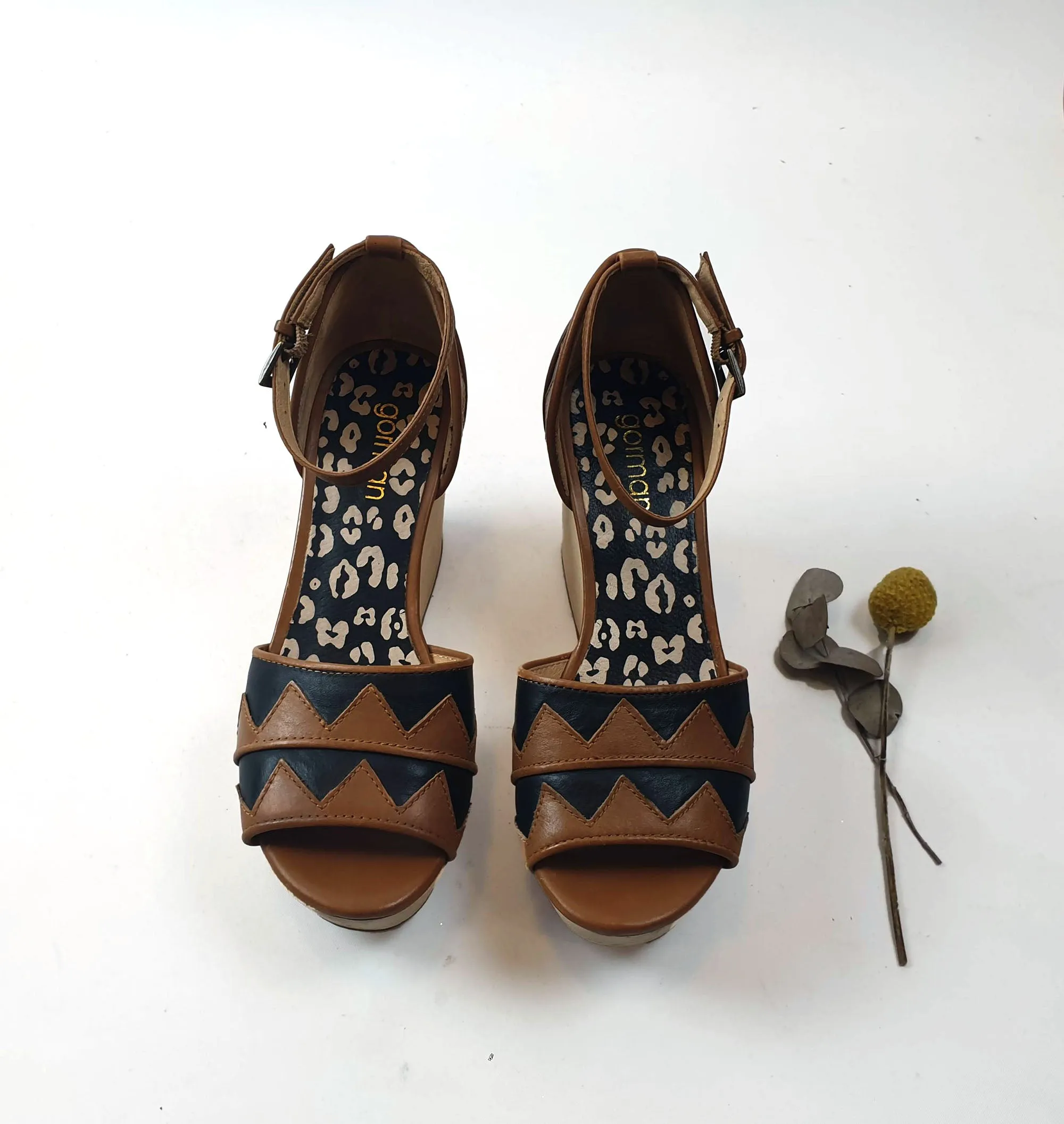 Gorman brown and black leather wedge heels size 36