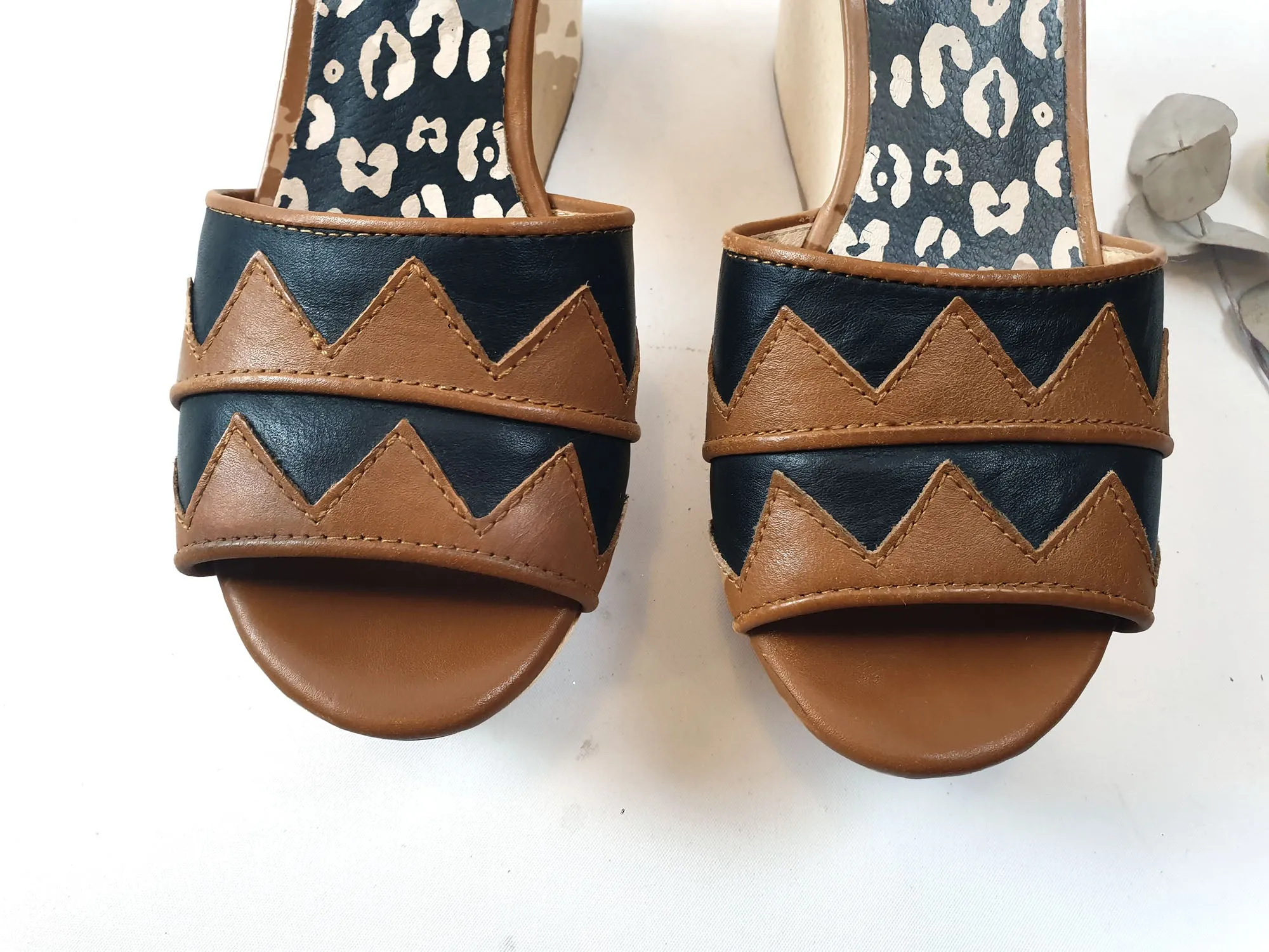 Gorman brown and black leather wedge heels size 36