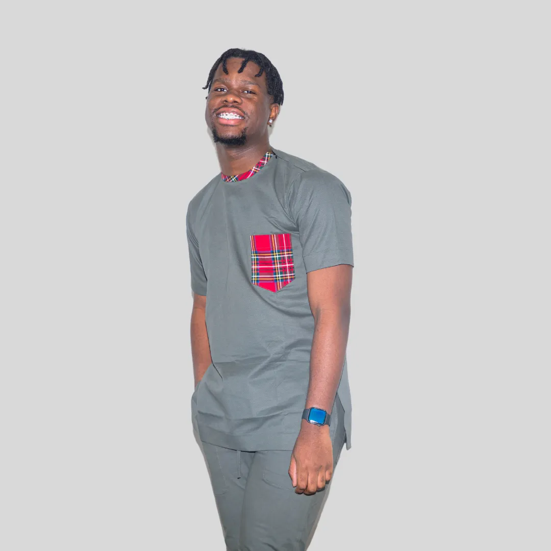 Gray Men's Print Shirt with Pocket Set