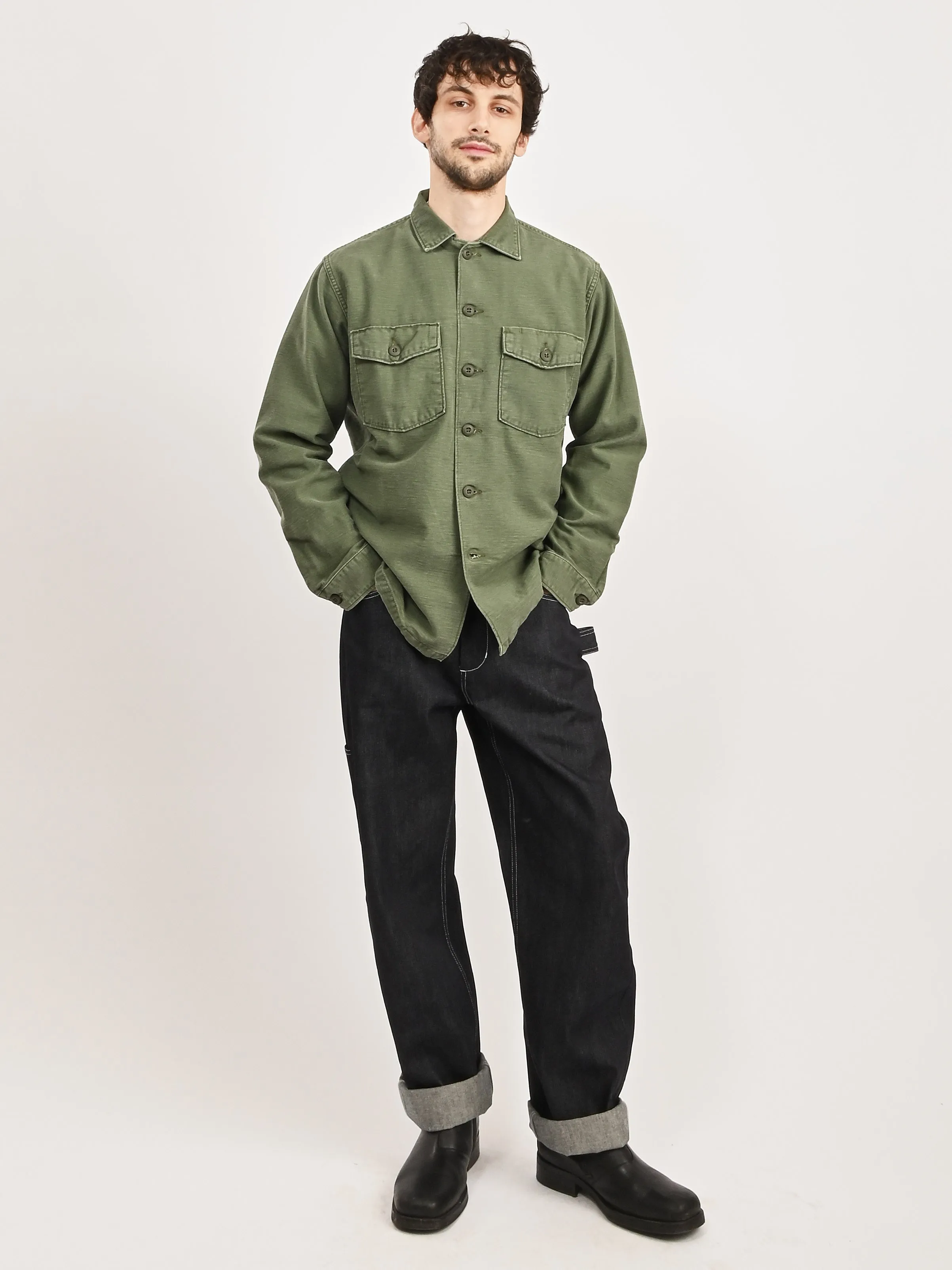 Green Used Wash U.S Army Fatigue Shirt