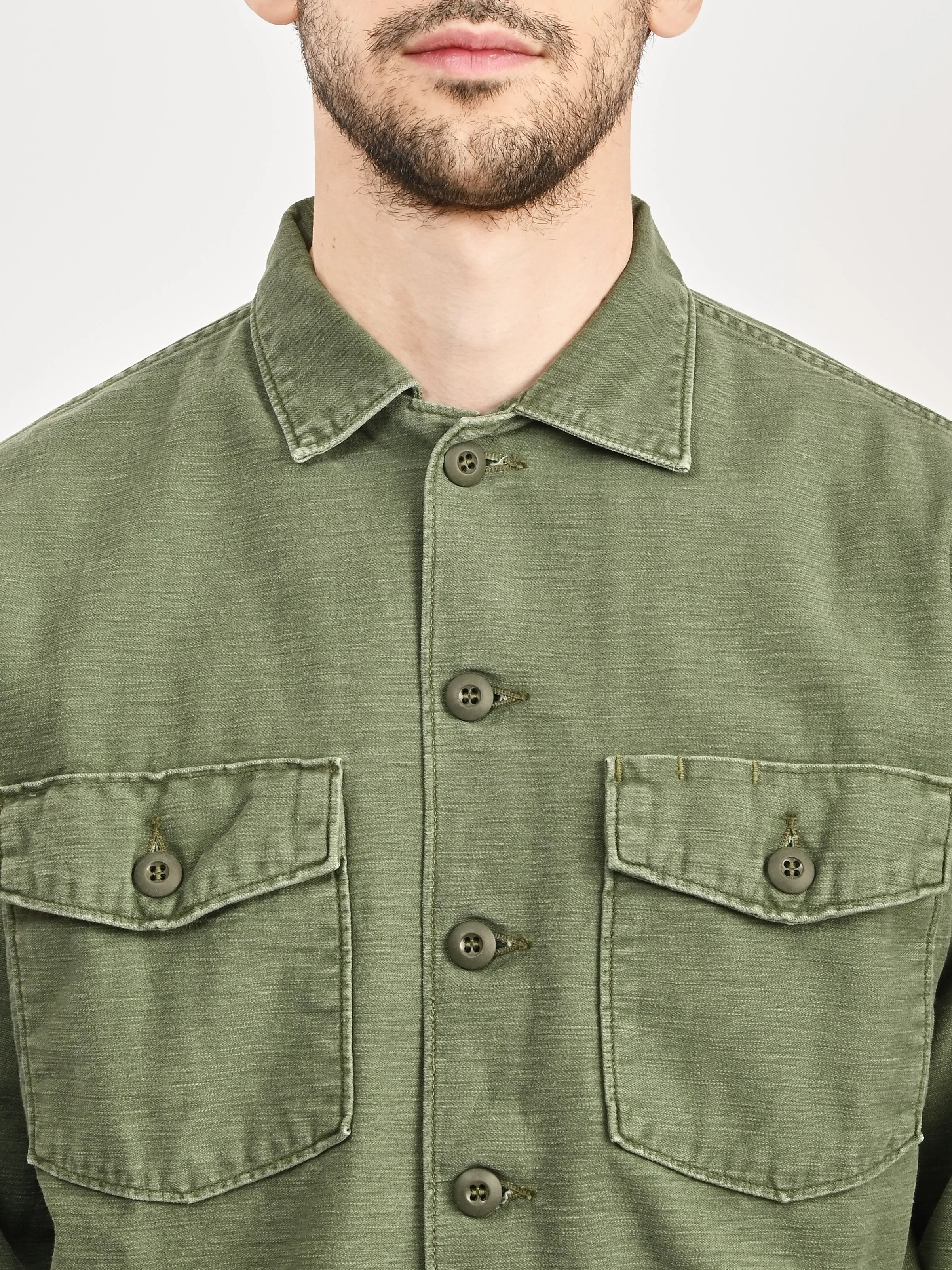 Green Used Wash U.S Army Fatigue Shirt