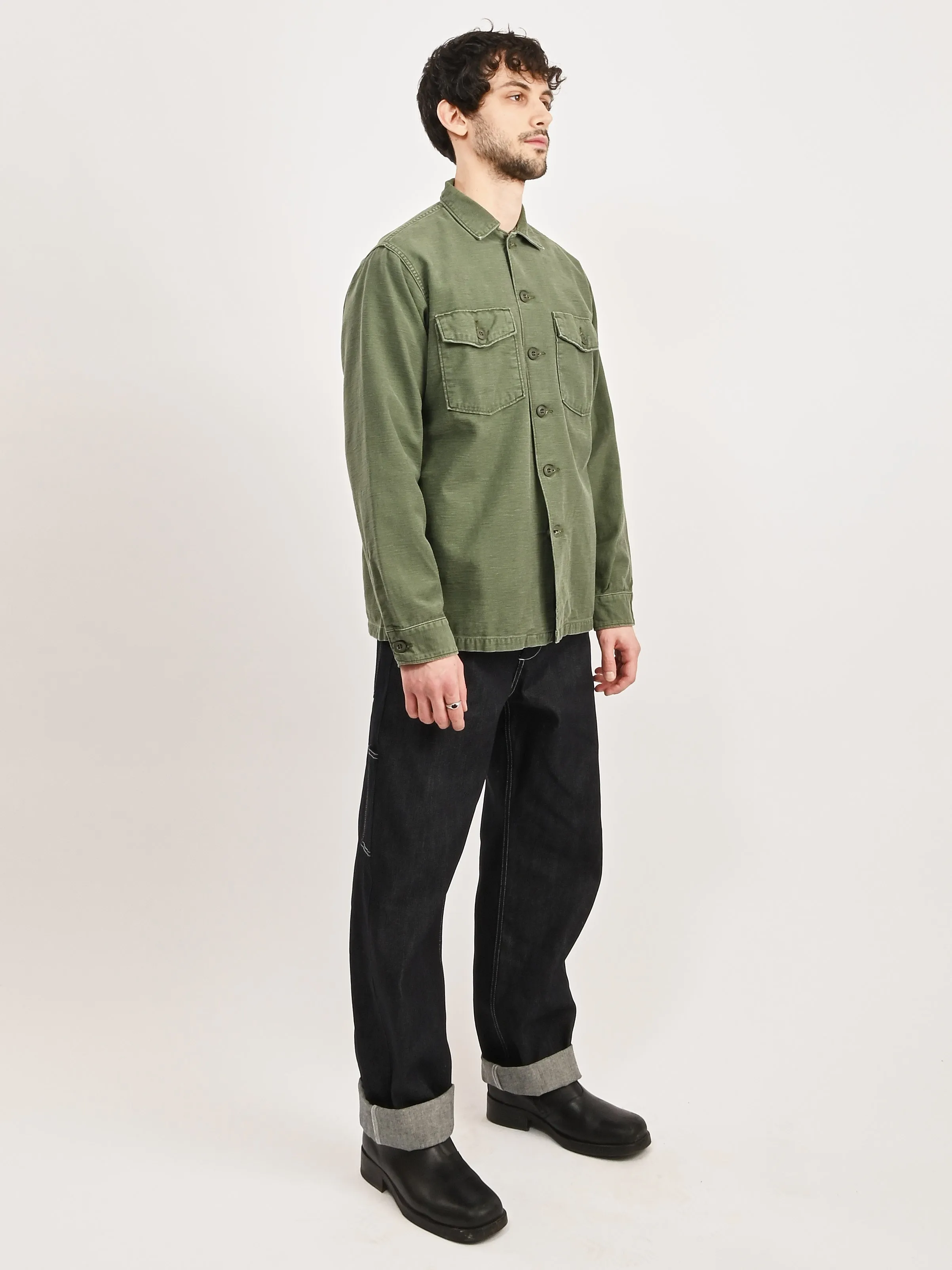 Green Used Wash U.S Army Fatigue Shirt