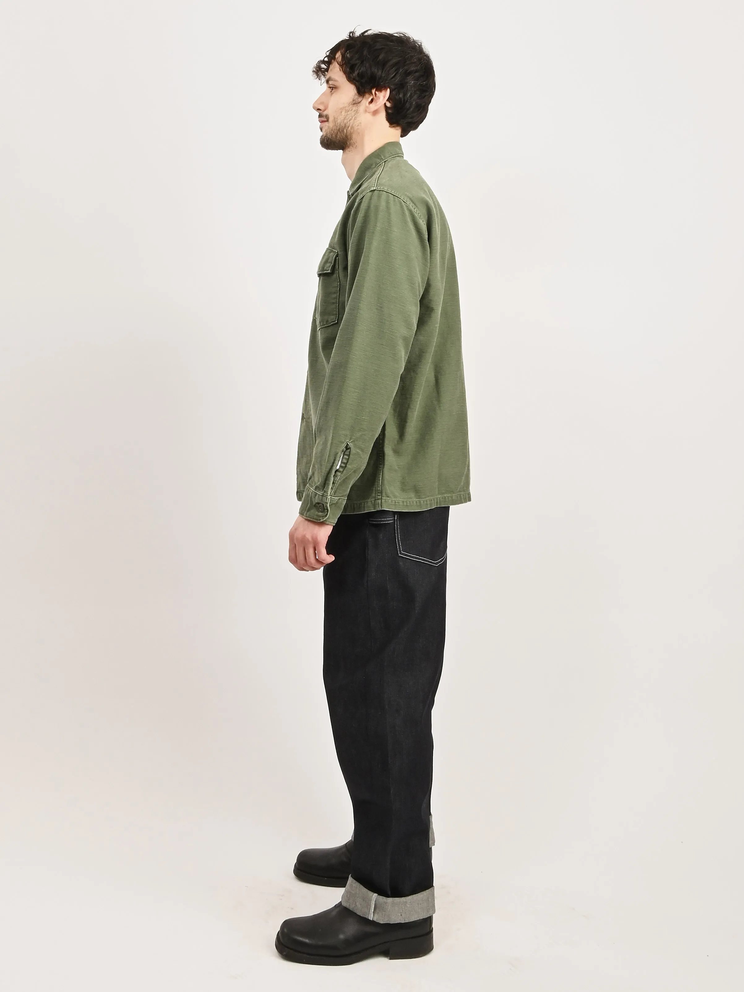 Green Used Wash U.S Army Fatigue Shirt