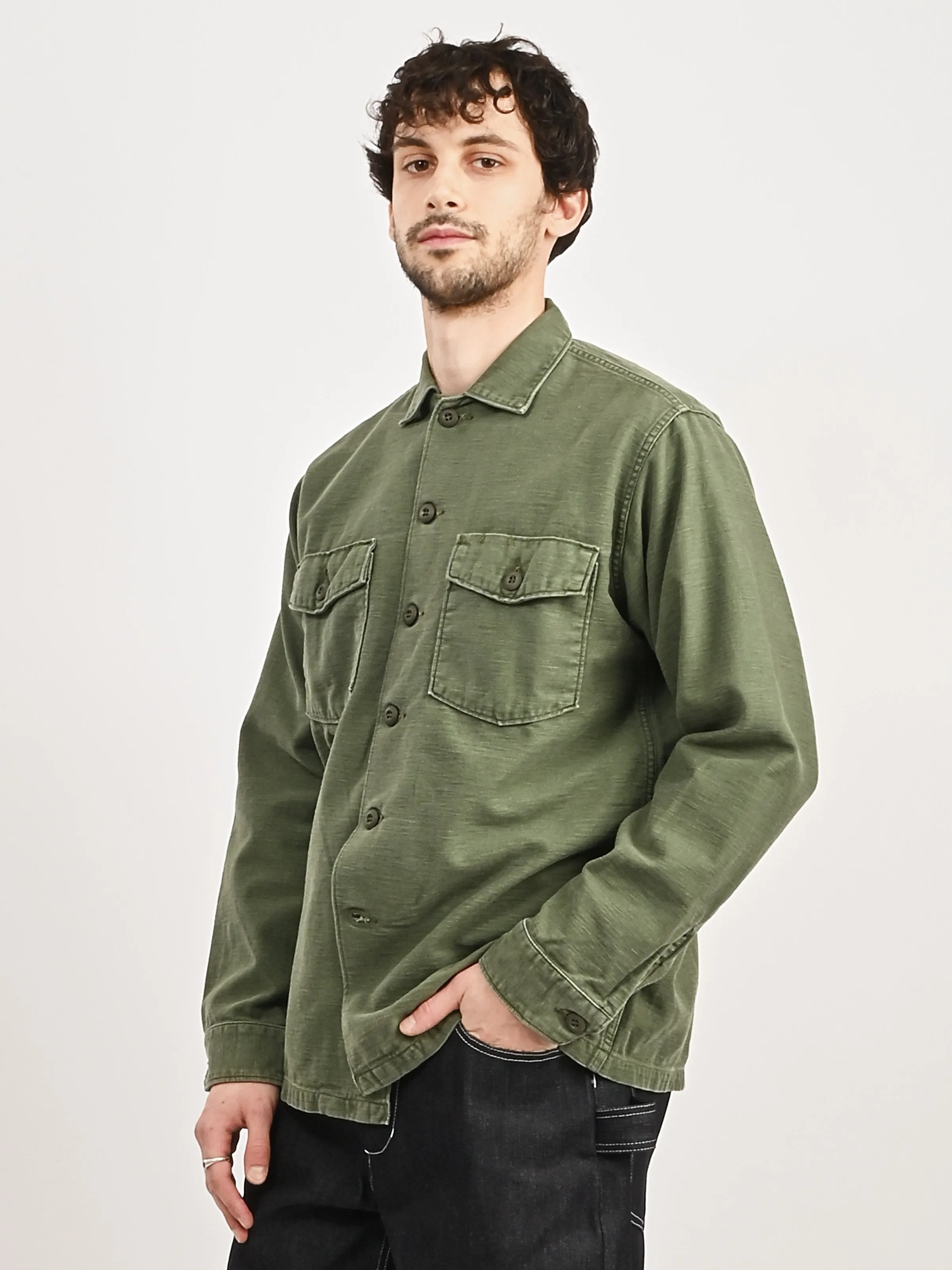 Green Used Wash U.S Army Fatigue Shirt