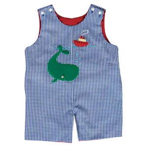 Green Whale Royal Blue Gingham Reversible Romper