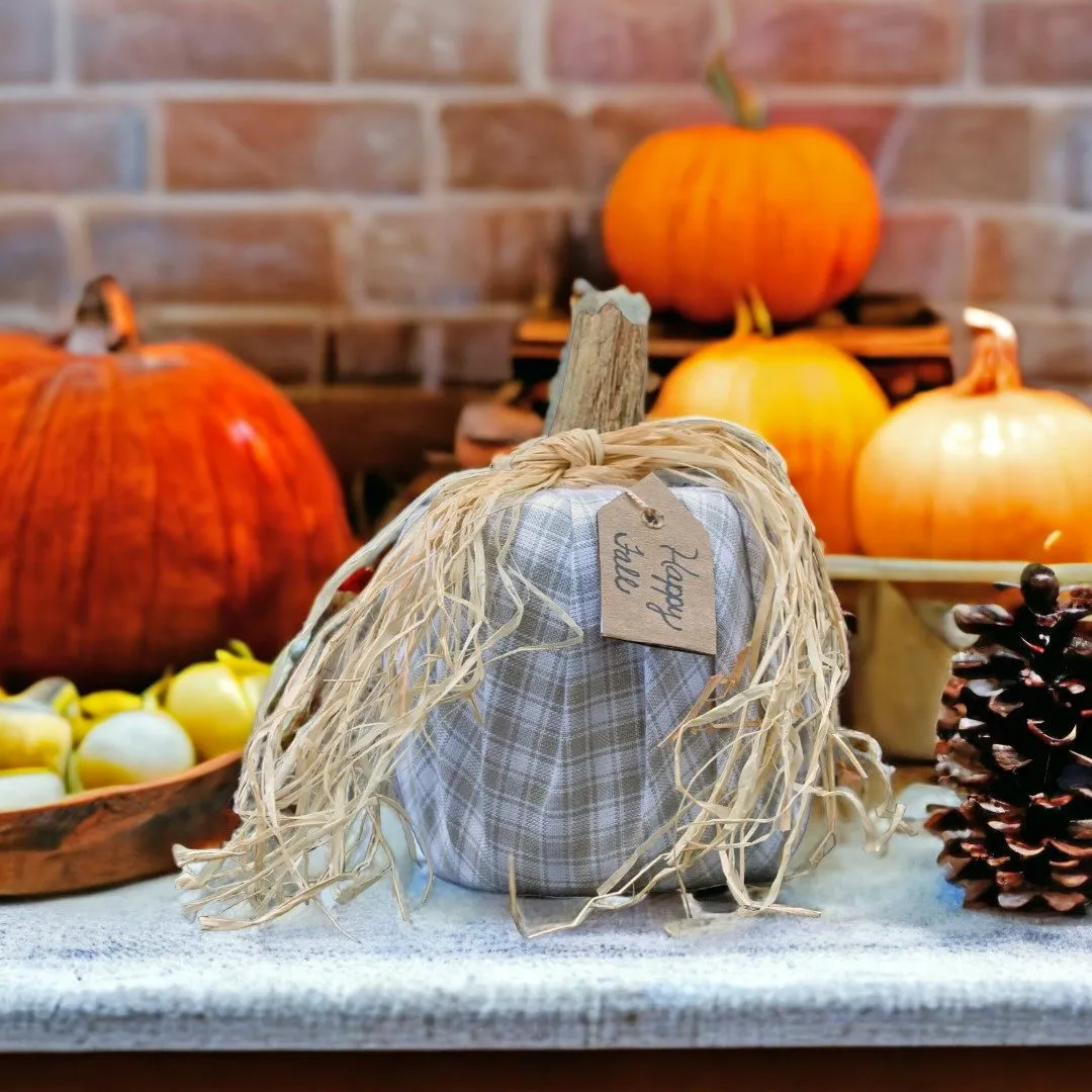 Handcrafted Fabric Pumpkins with Raffia on Top