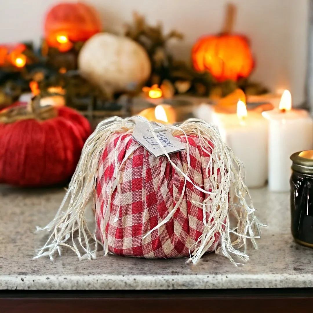 Handcrafted Fabric Pumpkins with Raffia on Top
