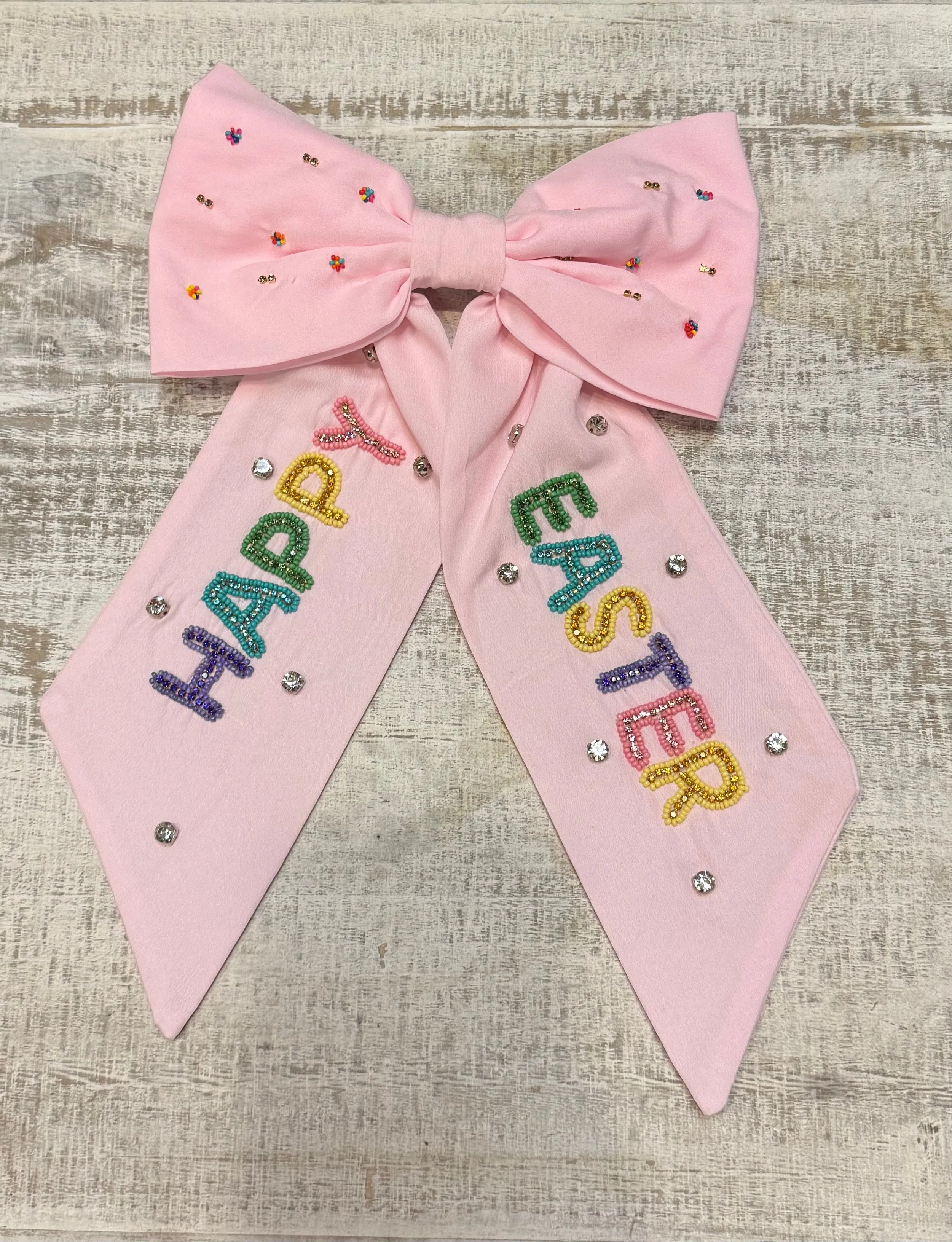 HAPPY EASTER JEWELED BOW BARRETTE HAIR CLIP in Pink