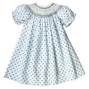 Harper Light Blue Gray Dot English Smocked Bishop