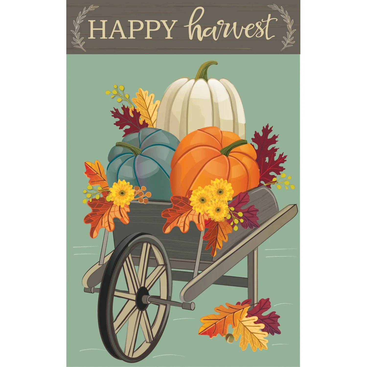 Harvest Wheelbarrow House Burlap Flag,13b9974