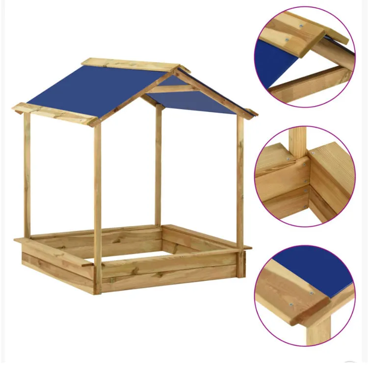 Heavy Duty Solid Pine Wood Garden Playhouse or Sandpit with Solid Structure & Roof | Blue | 128 x 120 x 145cm