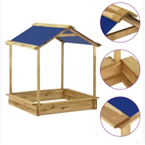 Heavy Duty Solid Pine Wood Garden Playhouse or Sandpit with Solid Structure & Roof | Blue | 128 x 120 x 145cm