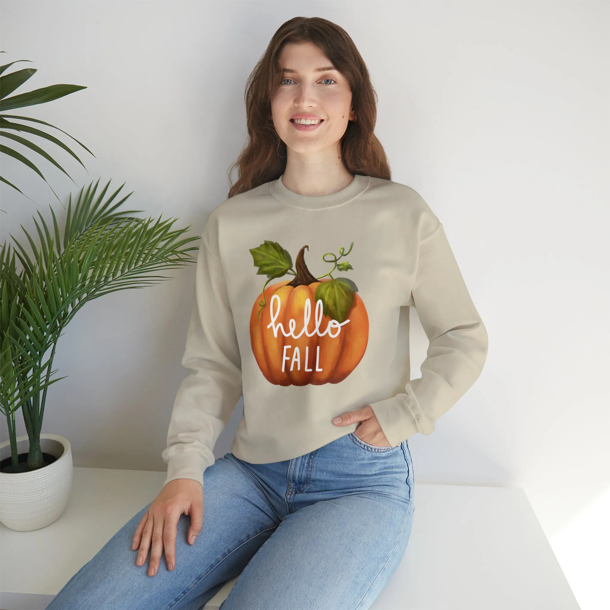 Hello Fall Sweatshirt, Autumn Pumpkin Shirt , Happy Pumpkin Sweatshirt, Womens Fall Season Shirt, Fall Unisex Heavy Blend