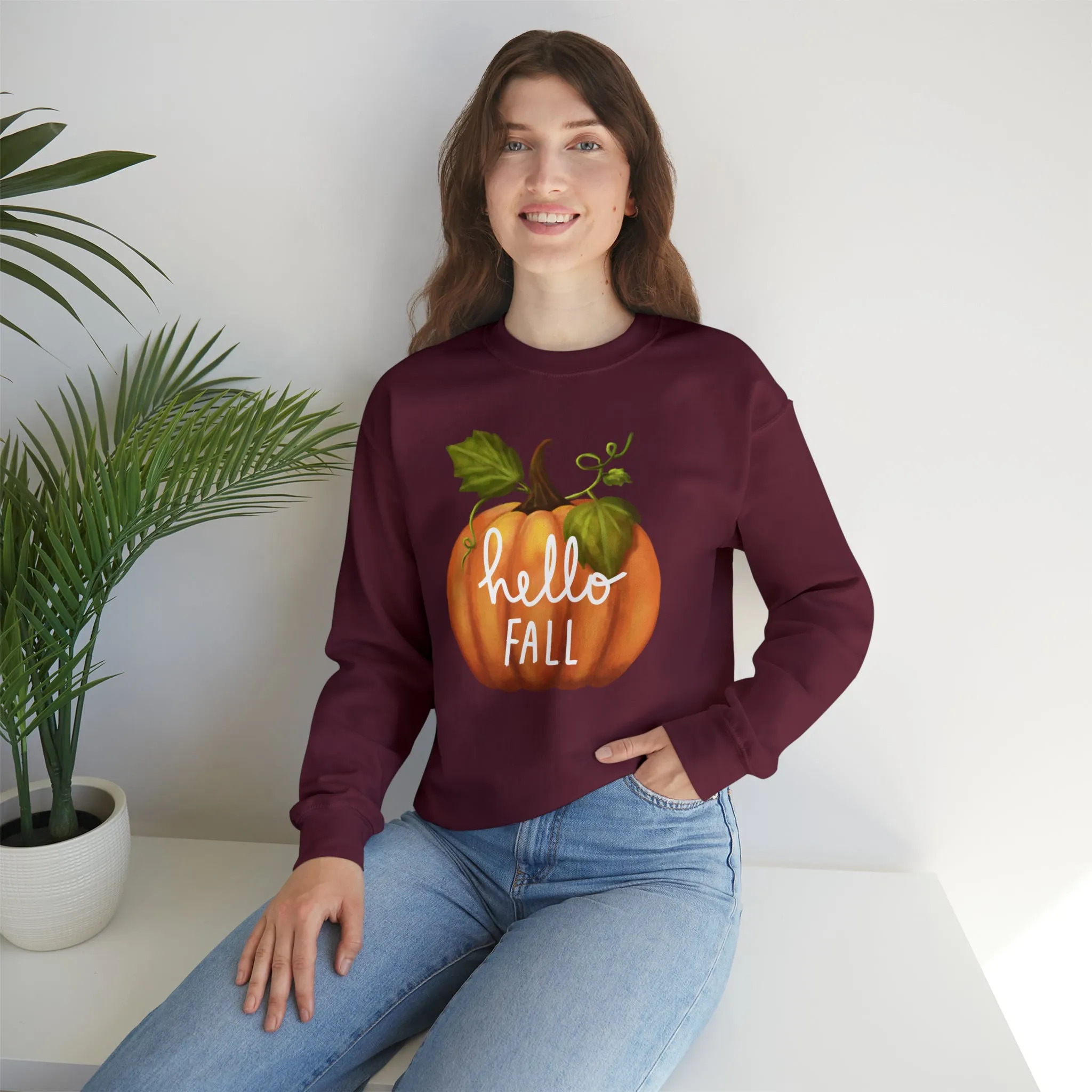 Hello Fall Sweatshirt, Autumn Pumpkin Shirt , Happy Pumpkin Sweatshirt, Womens Fall Season Shirt, Fall Unisex Heavy Blend