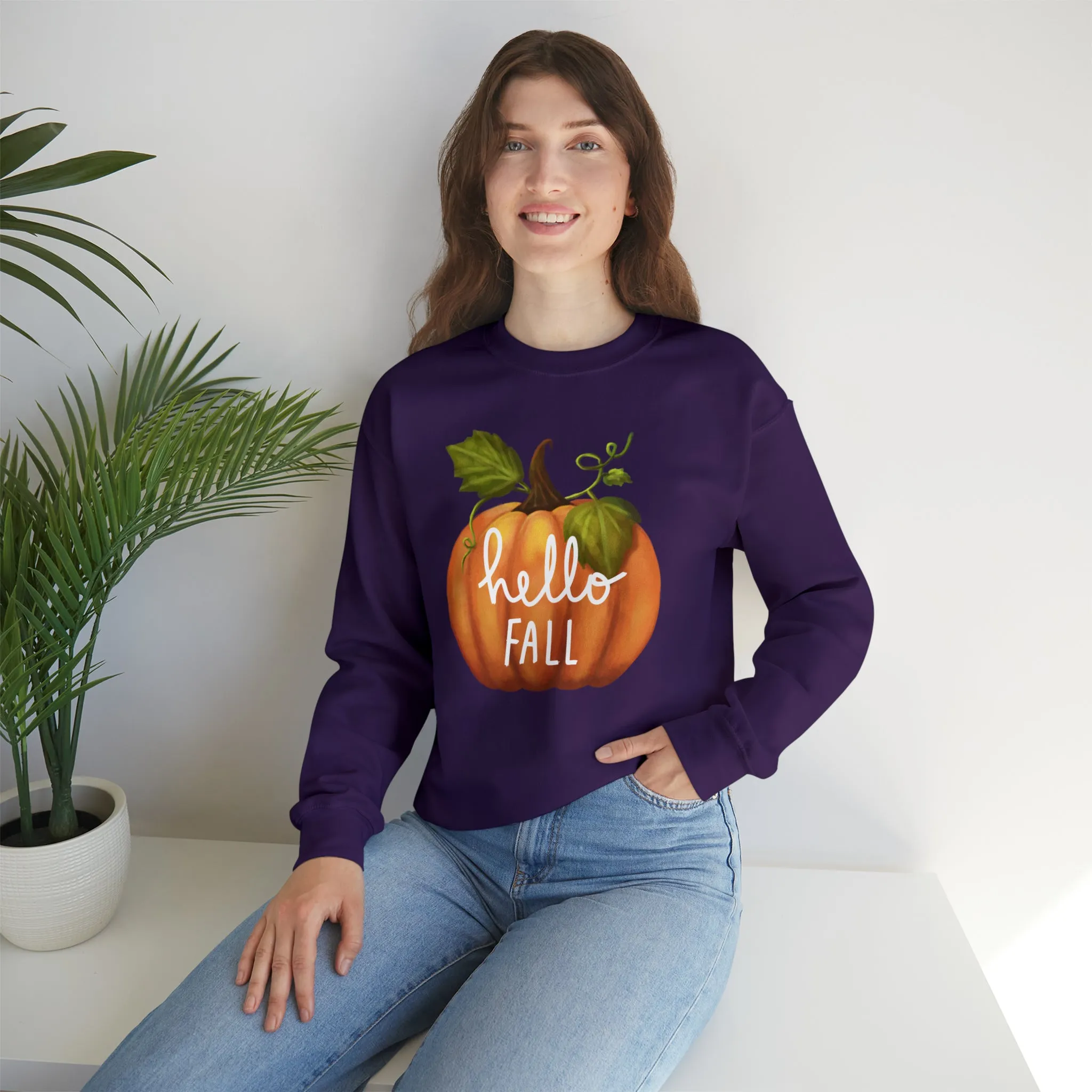 Hello Fall Sweatshirt, Autumn Pumpkin Shirt , Happy Pumpkin Sweatshirt, Womens Fall Season Shirt, Fall Unisex Heavy Blend