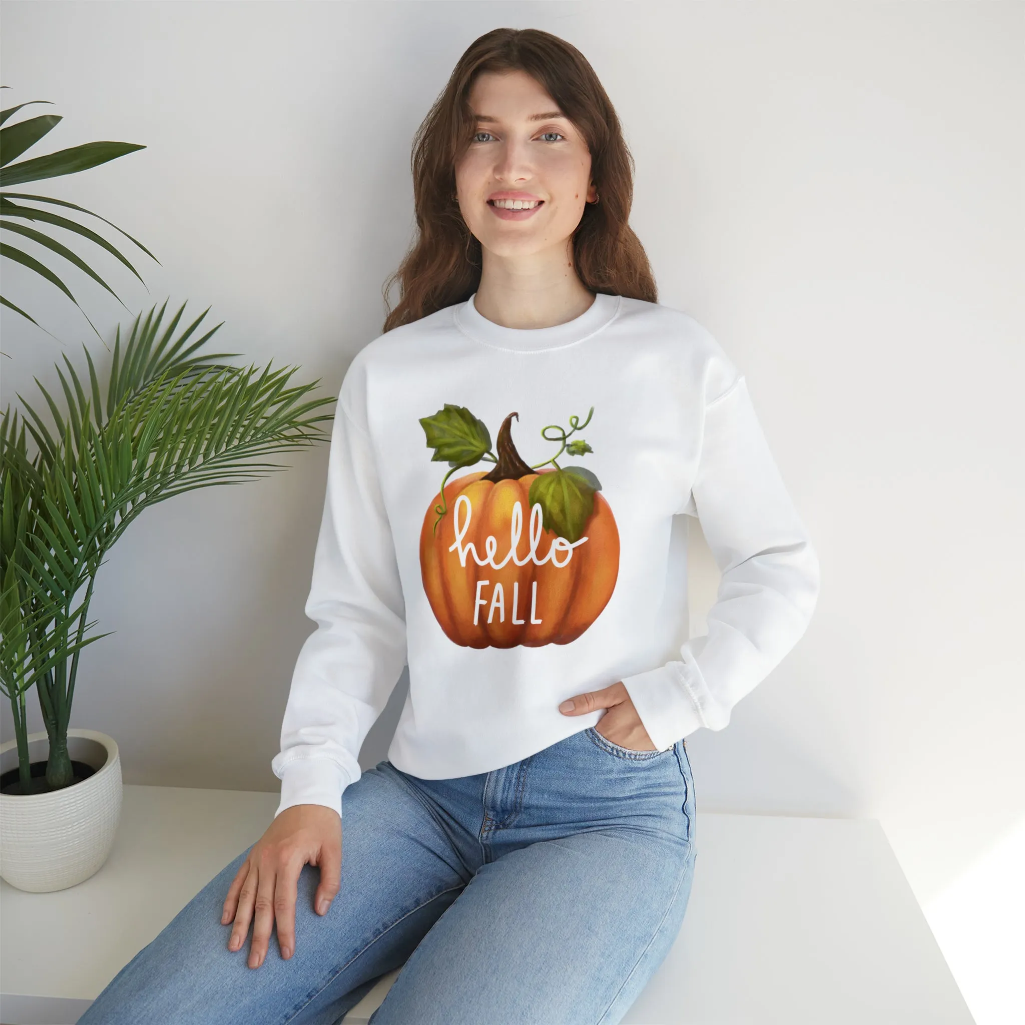 Hello Fall Sweatshirt, Autumn Pumpkin Shirt , Happy Pumpkin Sweatshirt, Womens Fall Season Shirt, Fall Unisex Heavy Blend