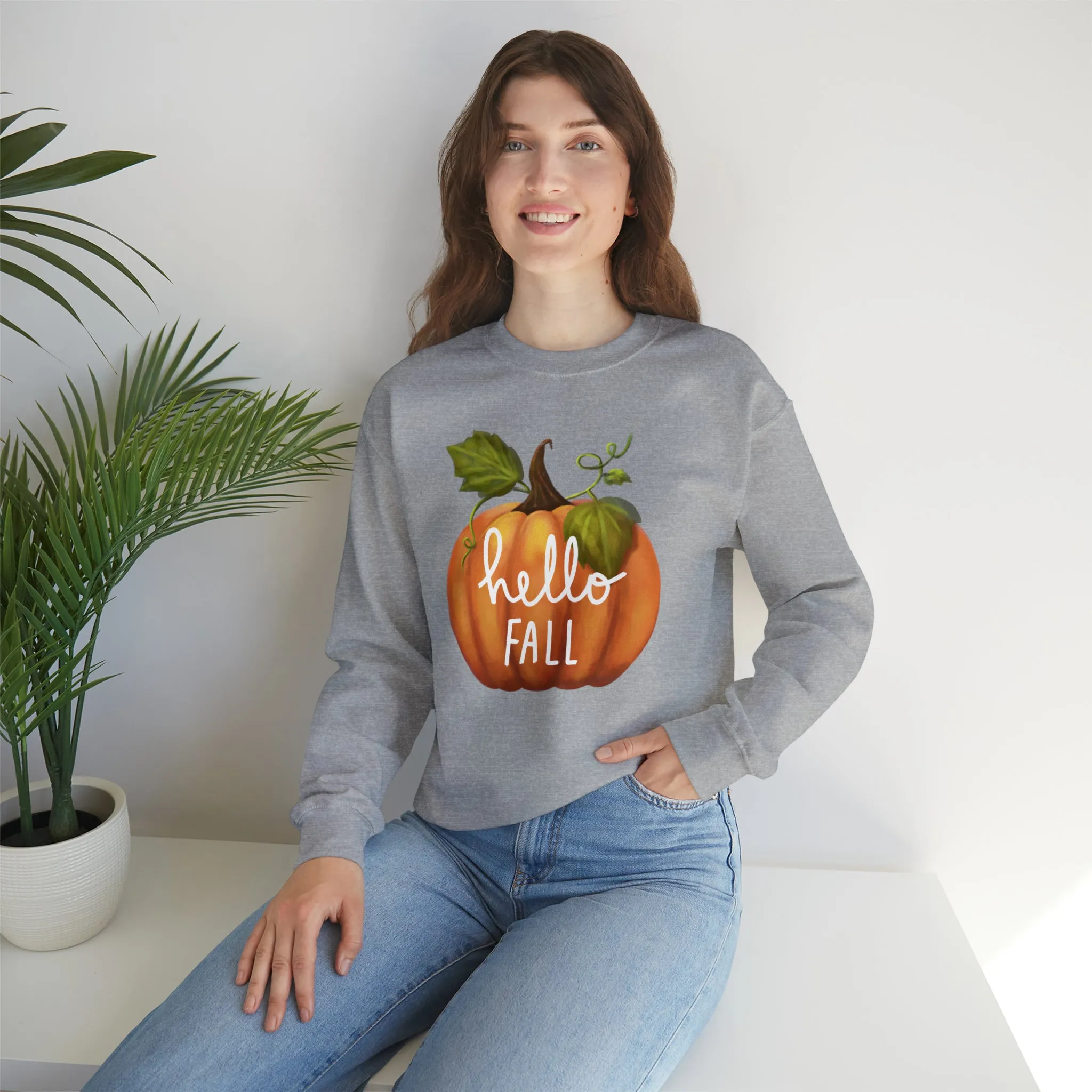 Hello Fall Sweatshirt, Autumn Pumpkin Shirt , Happy Pumpkin Sweatshirt, Womens Fall Season Shirt, Fall Unisex Heavy Blend