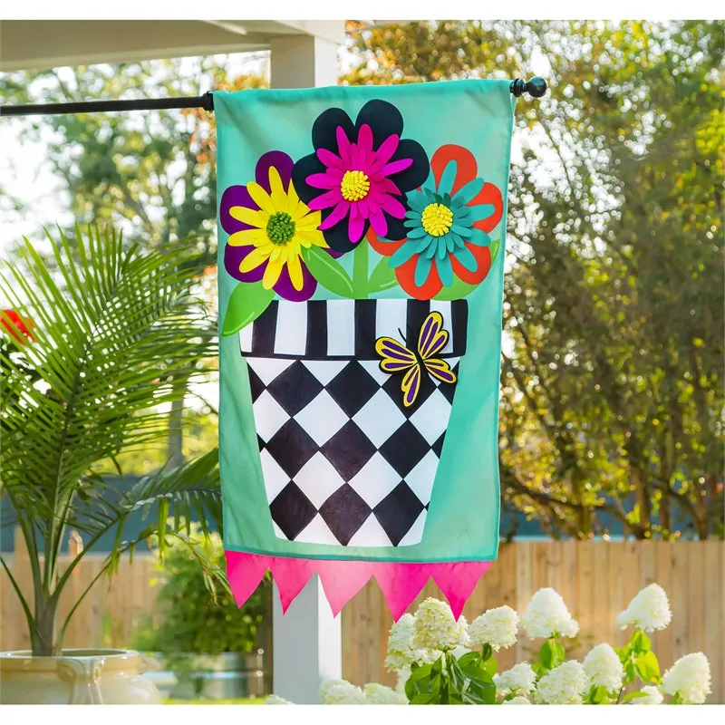Hello Flower Pot House Burlap Flag,13b9856