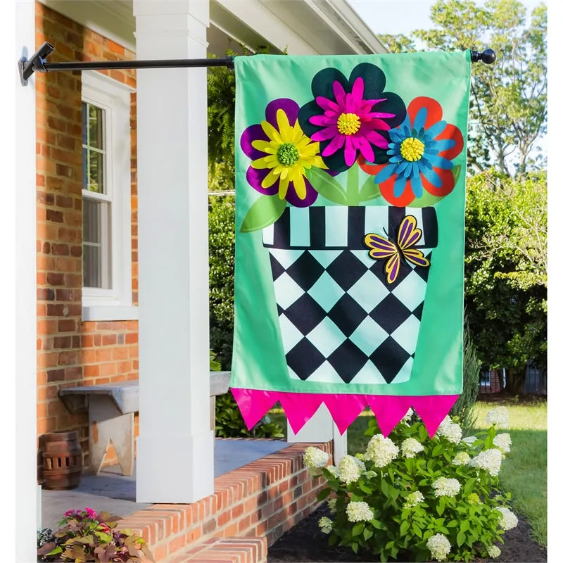 Hello Flower Pot House Burlap Flag,13b9856