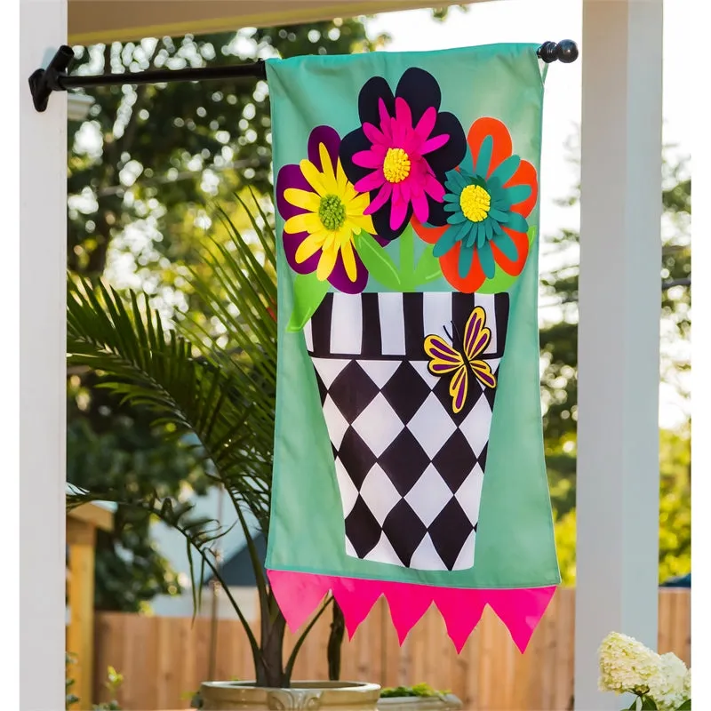 Hello Flower Pot House Burlap Flag,13b9856